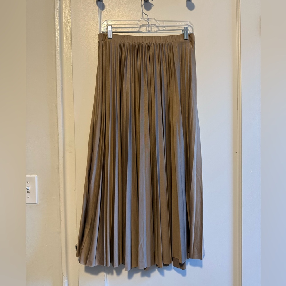 Brown Maxi A-Line Pleated Skirt for Work